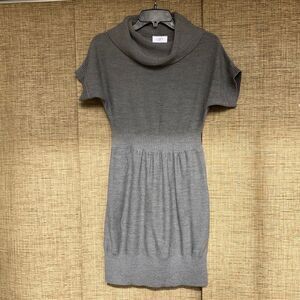 Ann Taylor petite cowl neck wool blend sweater tunic mini dress color grey